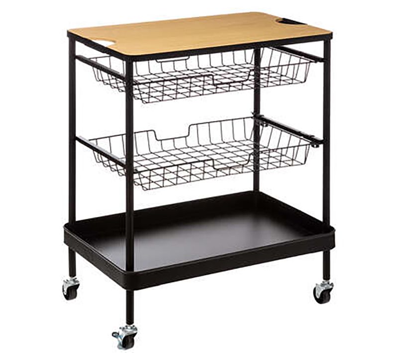 Desserte Meuble De Cuisine En Acier Coloris Noir - L. 60,5 X P. 40,5 X H. 79,5 Cm