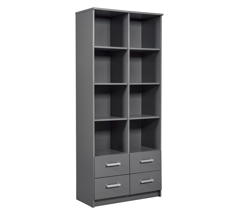 Bibliothèque / Etagère 4 Tiroirs Coloris Gris Graphite - L. 81,5 X H. 191,2 X P. 40 Cm