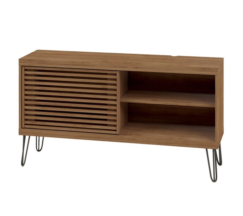 Meuble TV Avec 1 Porte Coulissante Coloris Chêne Buriti -l. 120 X P. 33 X H. 65 Cm