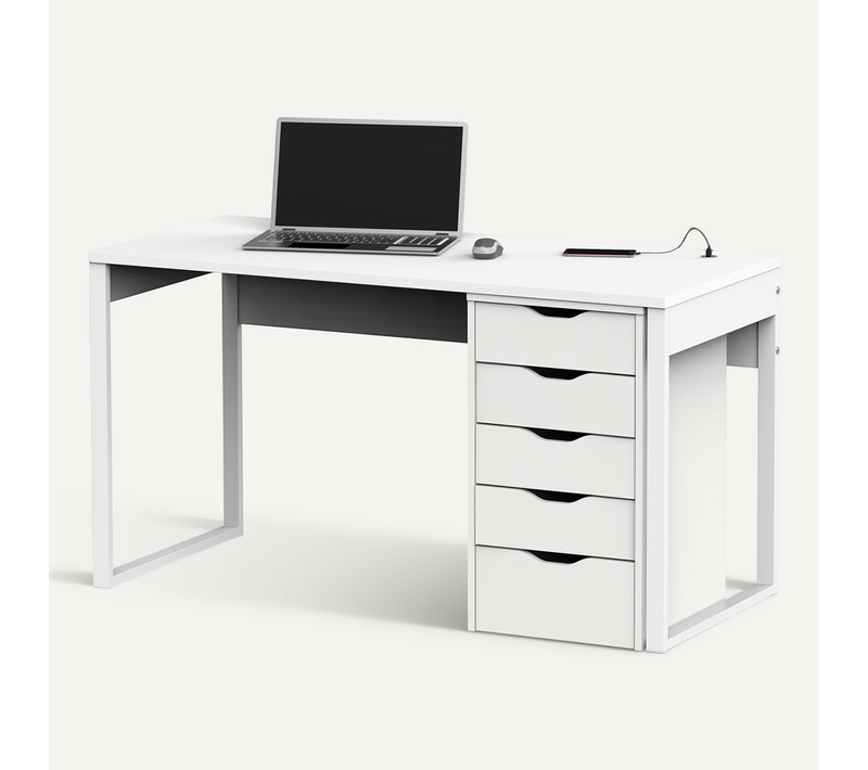 Bureau Avec Commode De Rangement Coloris Blanc