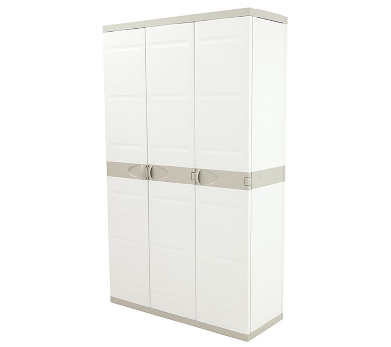 Armoire Meuble De Rangement 3 Portes Intérieur/extérieur Beige - L. 105 X P. 40,5 X H. 176 Cm