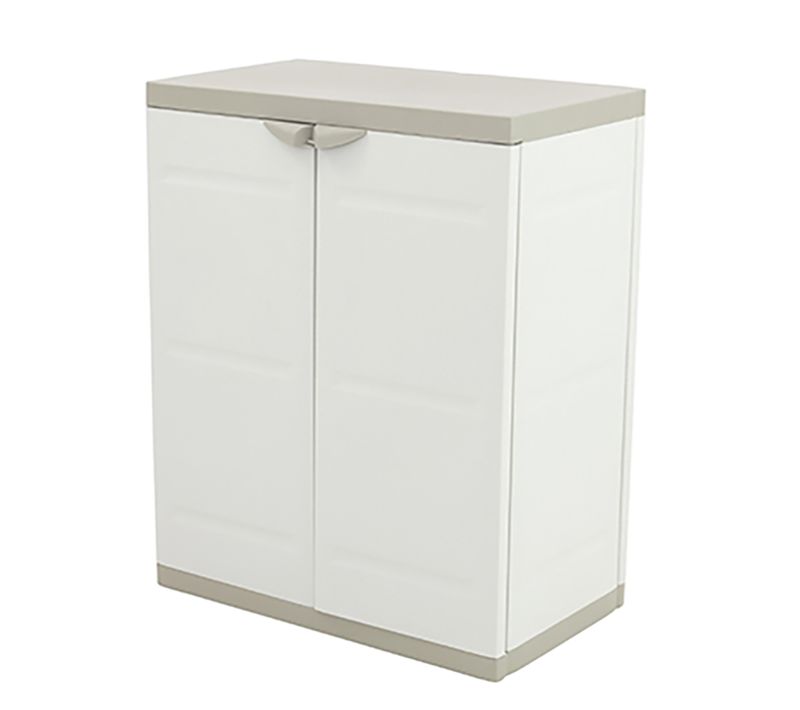 Armoire Basse 2 Portes Intérieur/extérieur Coloris Beige - L. 70 X P. 44 X H. 88 Cm