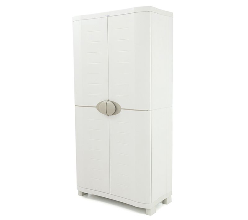 Armoire Meuble De Rangement 2 Portes Intérieur/extérieur Coloris Beige - L. 90 X P. 45 X H. 184 Cm