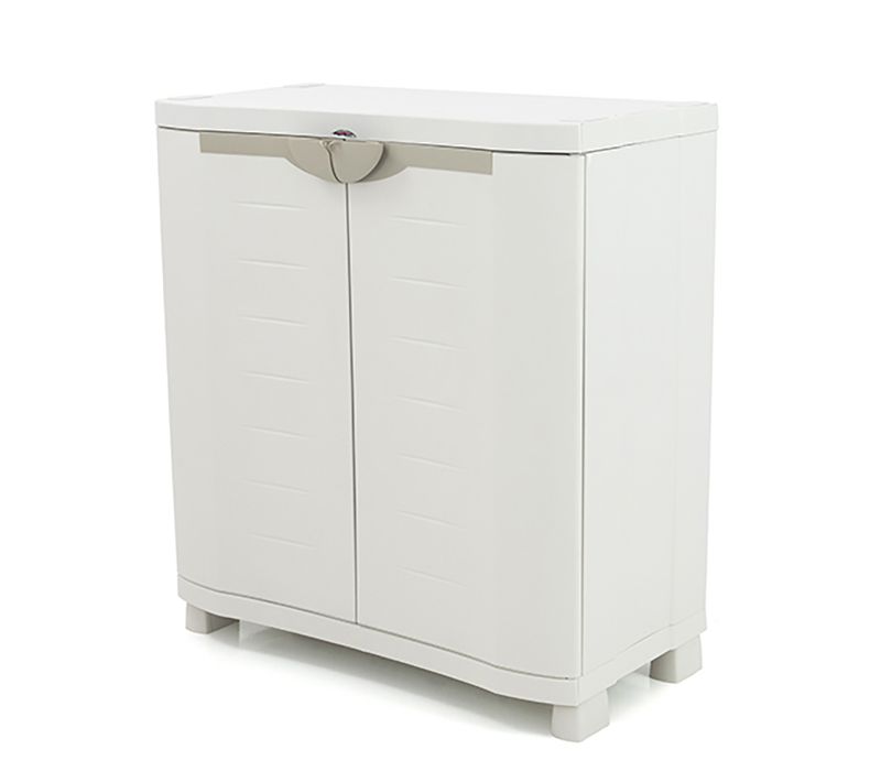 Armoire Basse 2 Portes Intérieur/extérieur Coloris Beige - L. 90 X P. 45 X H. 100 Cm