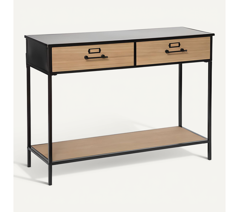 Console En Bois Et Métal Coloris Naturel /noir - Longueur 112 X Profondeur 38 X Hauteur 84,5 Cm