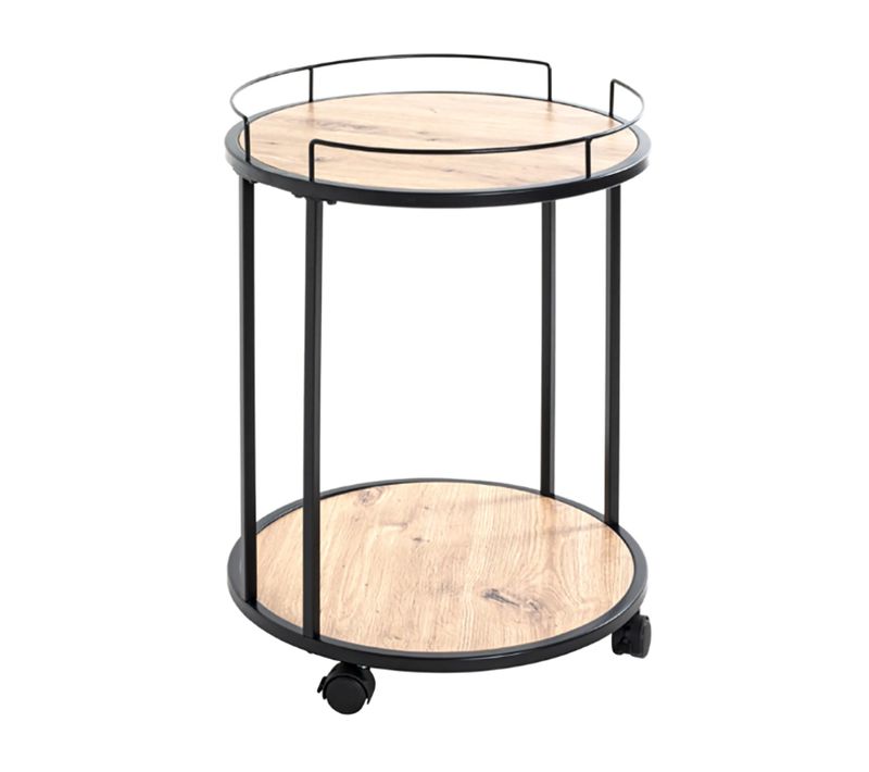 Desserte En Acier Laqué Noir Et Plateaux En Bois - Diamètre 45 X Hauteur 60 Cm