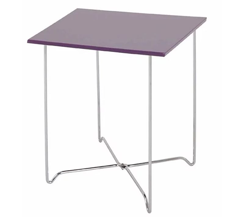 Table D'appoint Acier Chromé Et Mdf Coloris Mûre Brillant - L. 40 X H. 51 X P. 40 Cm