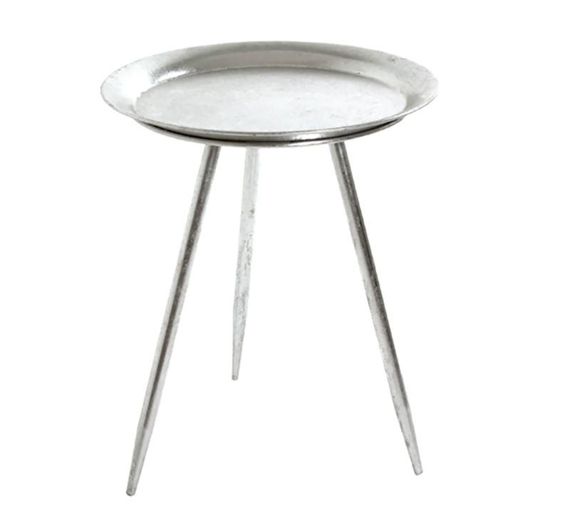 Table D'appoint Ronde En Métal Laqué Argent - Diamètre 38 X Hauteur 47 Cm
