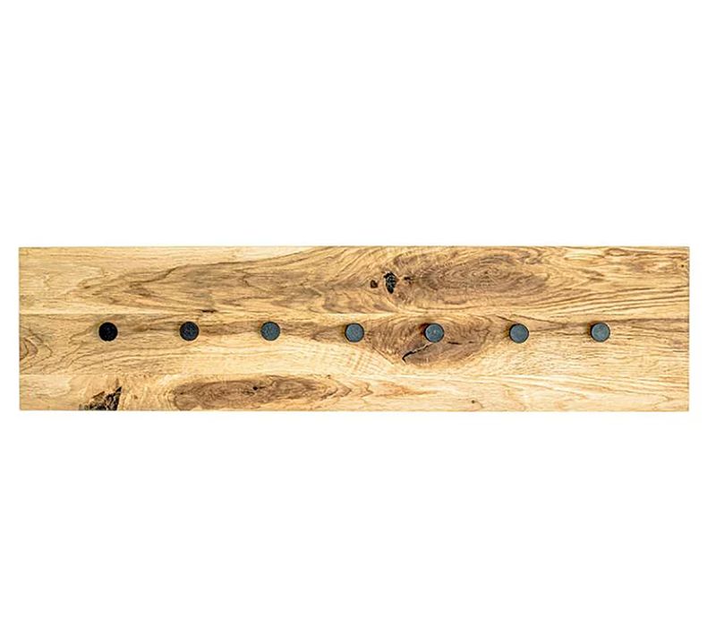 Garderobe Murale, Patère Murale En Bois Coloris Chêne Huilé Et Métal Noir - L 80 X P 6 X H 20 Cm