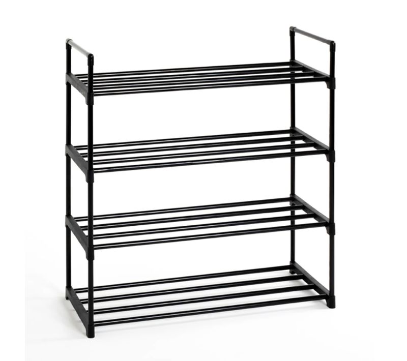 Etagère à Chaussures En Acier Et Pvc Laqué Noir - Longueur 65 X Hauteur 74 X Profondeur 30 Cm