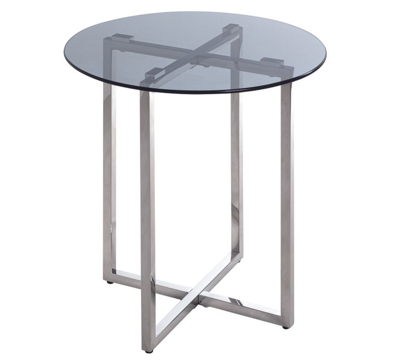 Table D'appoint En Inox Et Verre Trempé - Diamètre 50 X Hauteur 55 Cm