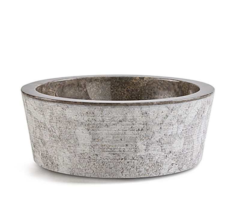 Vasque à Poser / Lavabo En Marbre Coloris Gris - Diamètre 40 X Hauteur 15 Cm