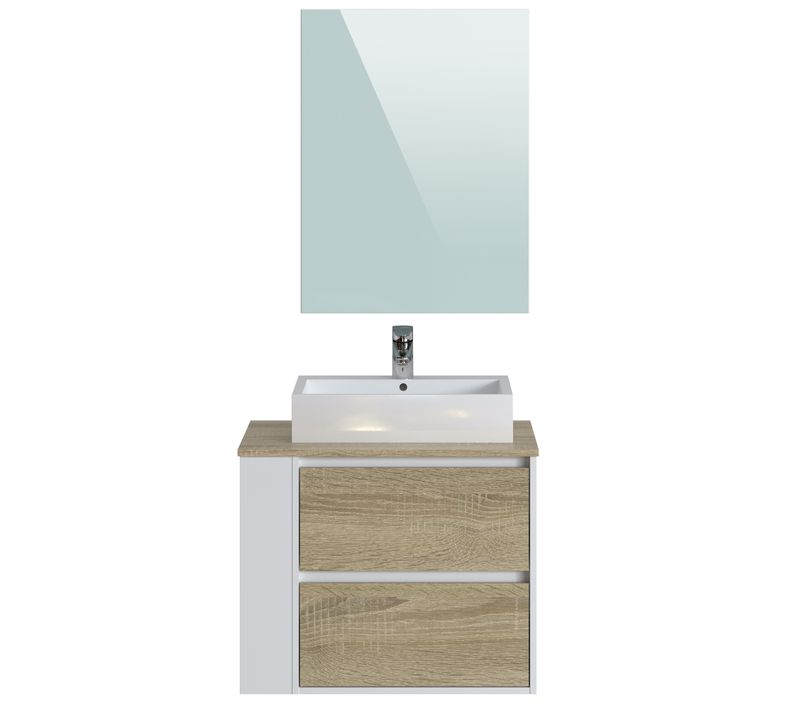 Meuble De Salle De Bains En Mélamine Chêne/blanc Mat - Longueur 74 X Profondeur 46 X Hauteur 73 Cm