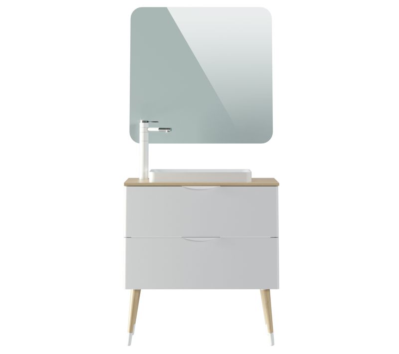 Meuble De Salle De Bain En Mélamine Coloris Blanc Mat Laqué - L. 81 X P. 44 X H. 89 Cm