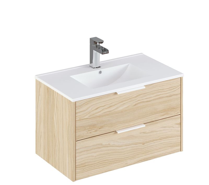 Meuble De Salle De Bain En Mélamine Coloris Naturel - Longueur 81 X Profondeur 47 X Hauteur 49 Cm
