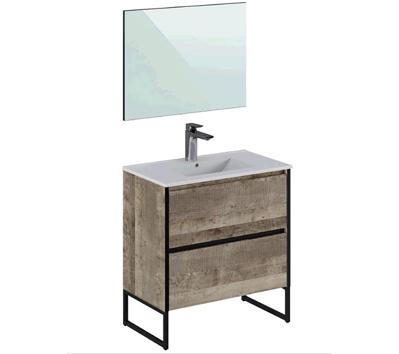 Meuble De Salle De Bain 2 Portes En Mélamine Coloris Noyer - L. 81 X P. 47 X H. 87 Cm