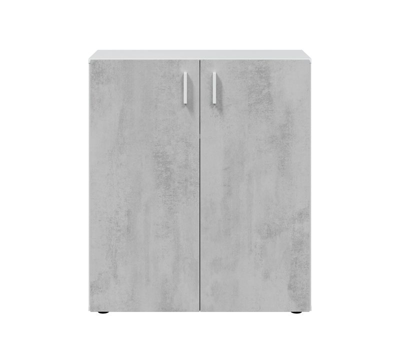 Armoire Basse à 2 Portes Meuble De Rangement Blanc Mat Et Gris Ciment - H. 92 X L. 80 Cm X P. 37 Cm