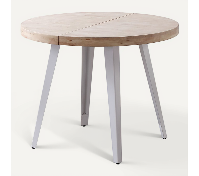 Table à Manger Ronde Extensible En Bois Coloris Chêne Nordique Pieds Blanc - D. 100-180 X H. 76 Cm