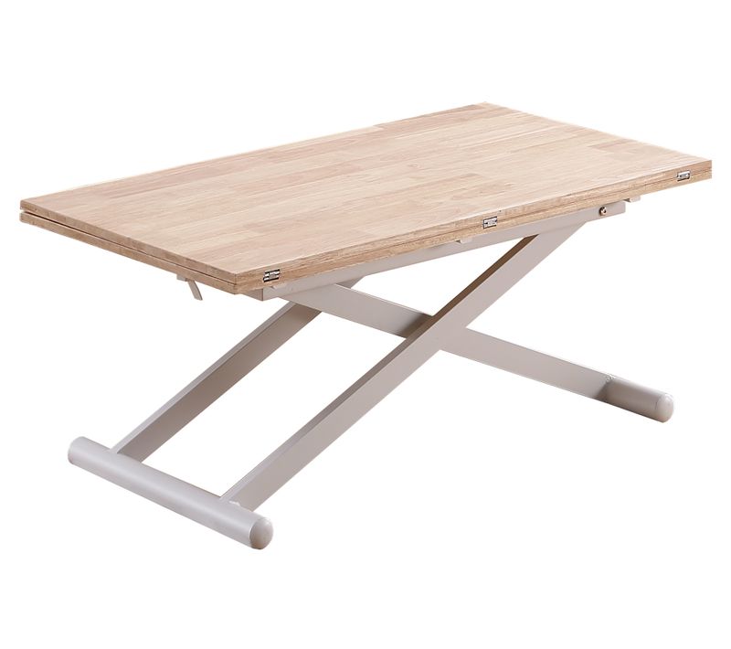 Table Basse Relevable Extensible En Bois Et Métal - L. 110-114 X P. 57 X H. 49-76 Cm