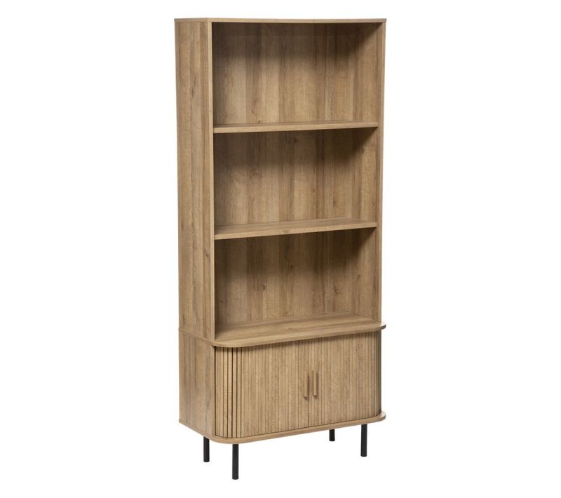 Bibliothèque En Bois Mdf Naturel Et Acier Coloris Noir - L. 80 X P. 39 X H. 179,6 Cm