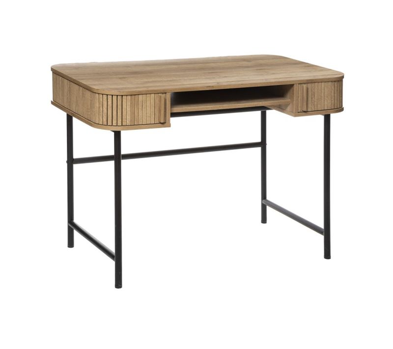 Bureau En Bois Mdf Naturel Et Acier Coloris Noir - Longueur 105 X Profondeur 60 X Hauteur 75,1 Cm