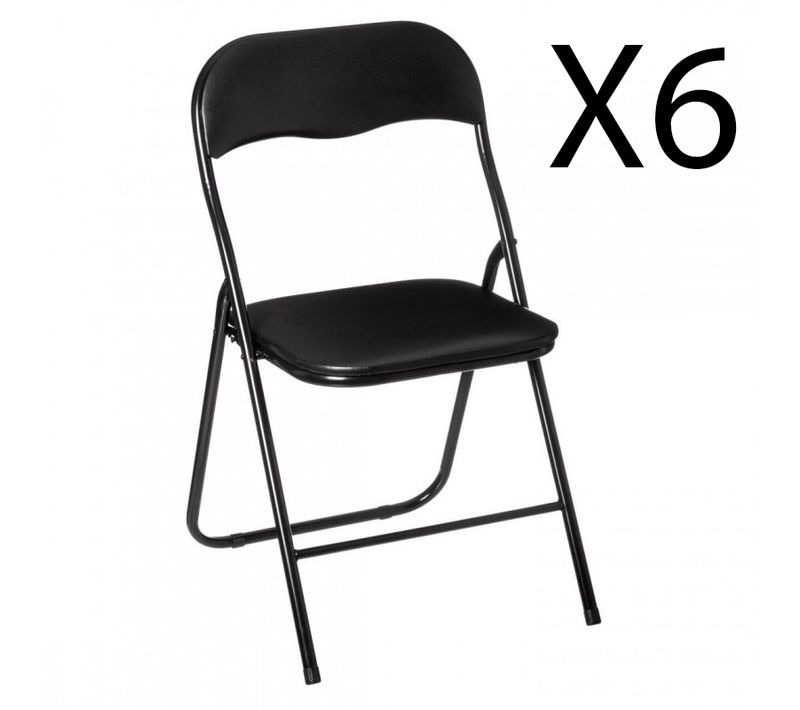 Lot De 6 Chaises Pliantes En Métal Coloris Noir - Longueur 44 X Profondeur 48 X Hauteur 79 Cm