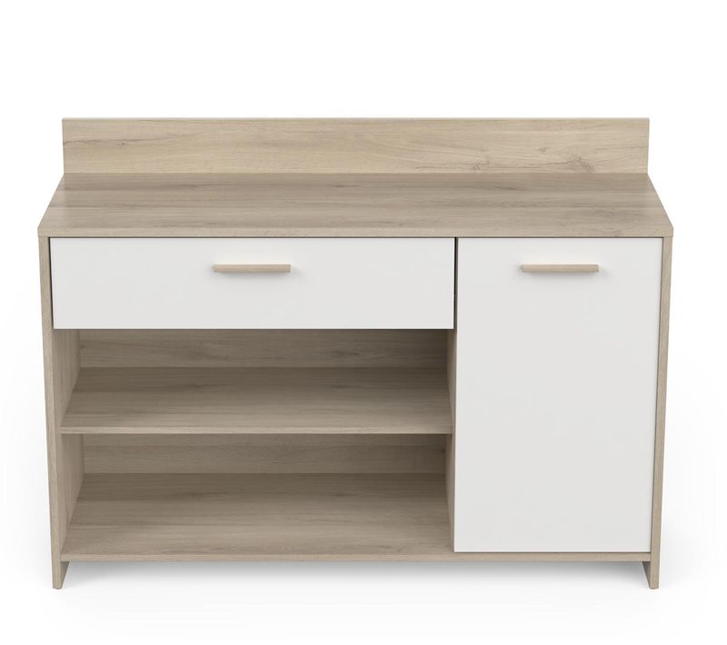Meuble De Rangement Pour Cuisine Coloris Chêne Kronberg, Blanc - L. 123 X H. 89,40 X P. 40 Cm