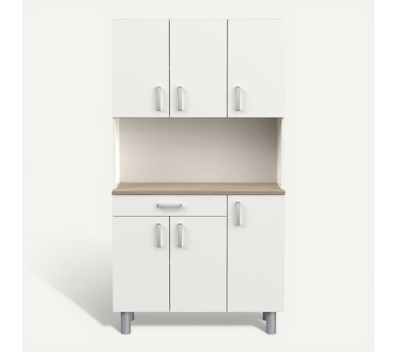 Buffet De Cuisine Coloris Chêne Kronberg, Blanc Mat - L. 100,8 X H. 185,50 X P. 42,30 Cm