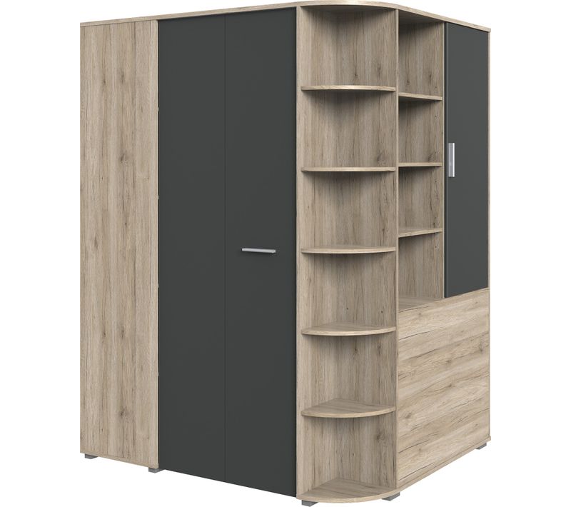 Armoire Dressing Placard Coloris Imitation Chêne San Remo, Rechampis Graphite