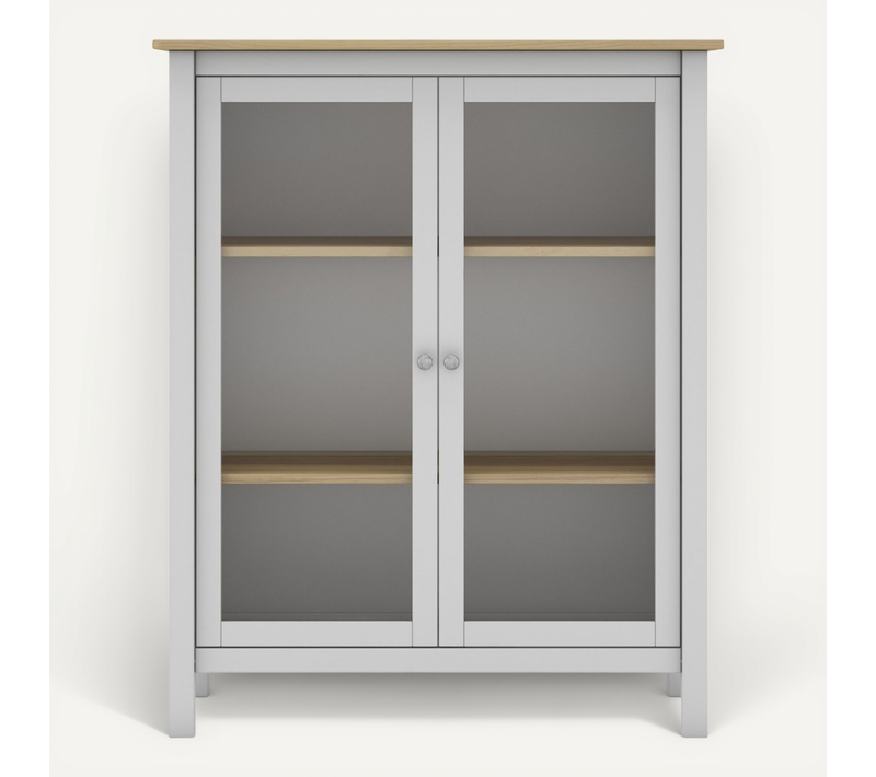 Vitrine En Pin Massif Chêne Et Blanc, Meuble De Rangement Avec 2 Portes - L. 90 X P. 40 X H. 110 Cm