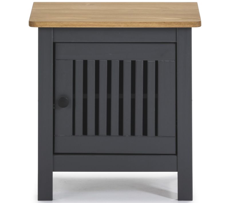 Table De Chevet, Table De Nuit En Bois De Pin Massif Décor Ciré Gris Anthracite