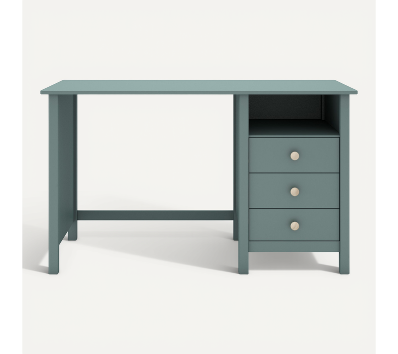 Meuble De Bureau, Table De Bureau Avec 3 Tiroirs Coloris Vert - L. 120 X P. 54 X H. 74 Cm