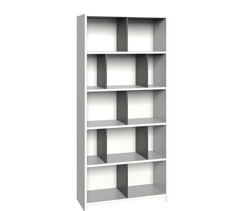 Etagère, Bibliothèque Enfant Coloris Blanc, Rechampis Graphite - L. 90 X H. 197 X P. 38 Cm
