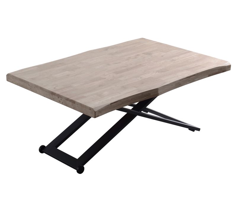 Table Basse Relevable De Salon En Bois De Chêne Miel Avec Pieds En Métal Noir