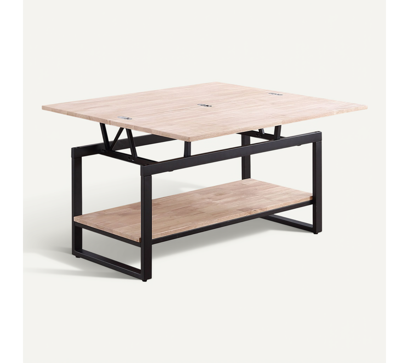 Table Basse Avec Plateau Relevable Et Extensible En Bois De Chêne Avec Pieds En Métal Noir
