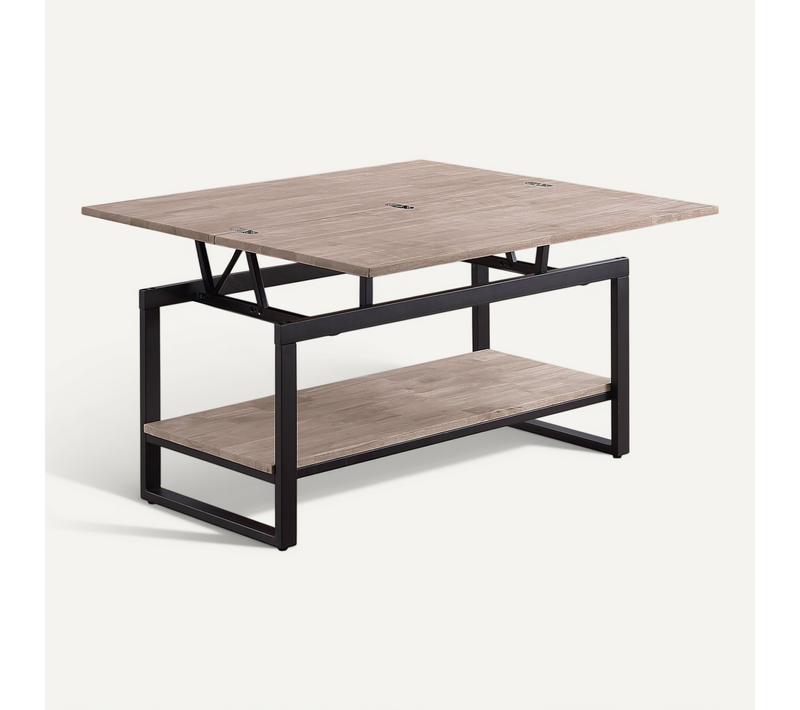 Table Basse Avec Plateau Relevable Et Extensible En Bois De Chêne Miel Avec Pieds En Métal