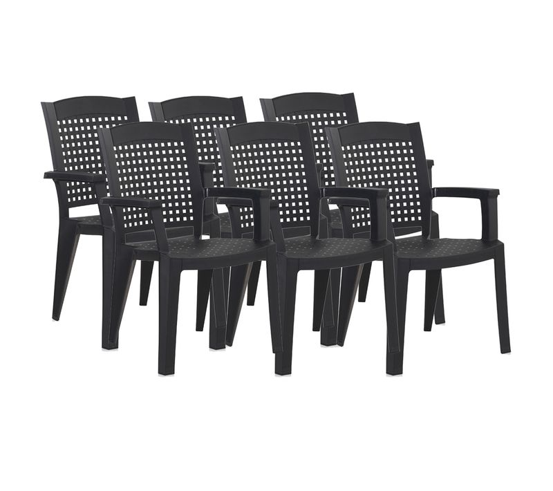 Lot De 6 Chaises De Jardin Empilables En Résine Coloris Gris - L. 59 X P. 60 X H. 87 Cm