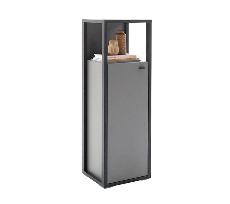 Buffet, Meuble De Rangement En Mélamine Coloris Gris - Longueur 40 X Hauteur 121 X Profondeur 37 Cm