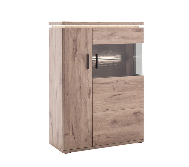 Commode Haute, Meuble De Rangement Coloris Chêne Viking - L. 90 X H. 124 X P.  38 Cm