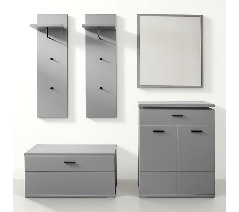 Ensemble D'entrée, Armoire + Banc De Vestiaire + Panneau D'armoire + Commode + Miroir