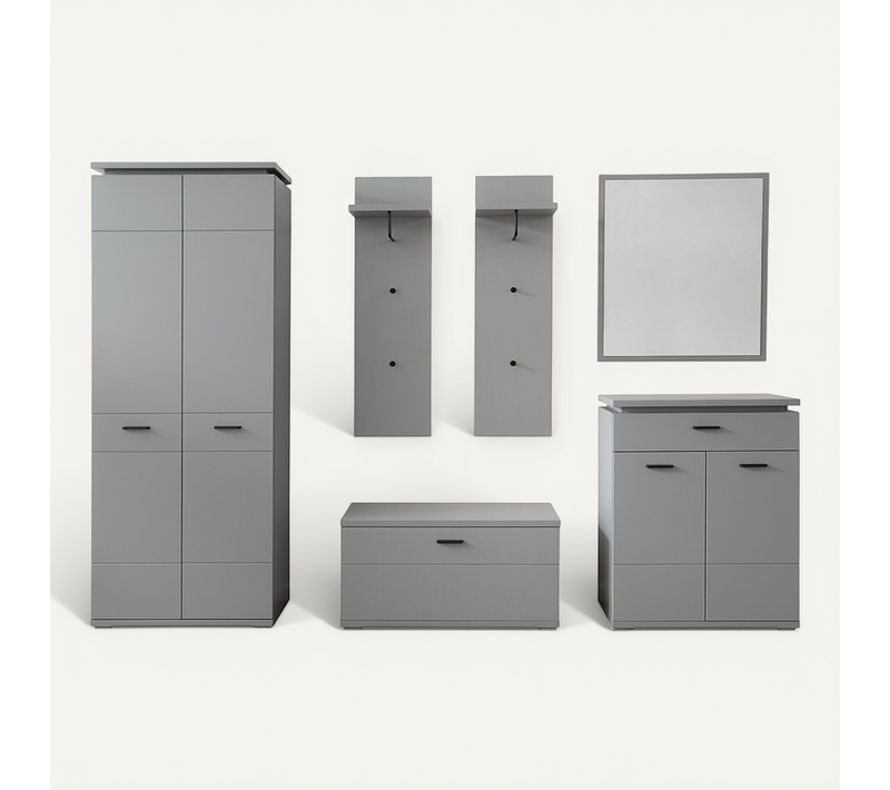 Ensemble D'entrée En Bois, Armoire, Banc De Vestiaire, Commode, Panneau Mural