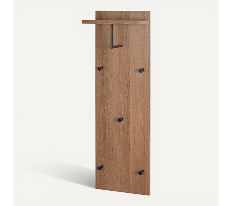 Patère Murale Coloris Chêne, Noir - Longueur 30 X Profondeur 20 X Hauteur 100 Cm