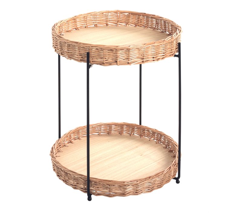 Table D'appoint Coloris Naturel Et Métal Noir - Diamètre 42 X Hauteur 49 Cm