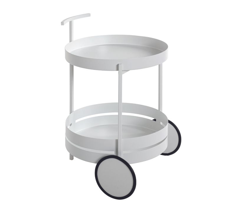 Chariot De Cuisine, Desserte En Métal Coloris Blanc  - Diamètre 42 X Hauteur 62 Cm