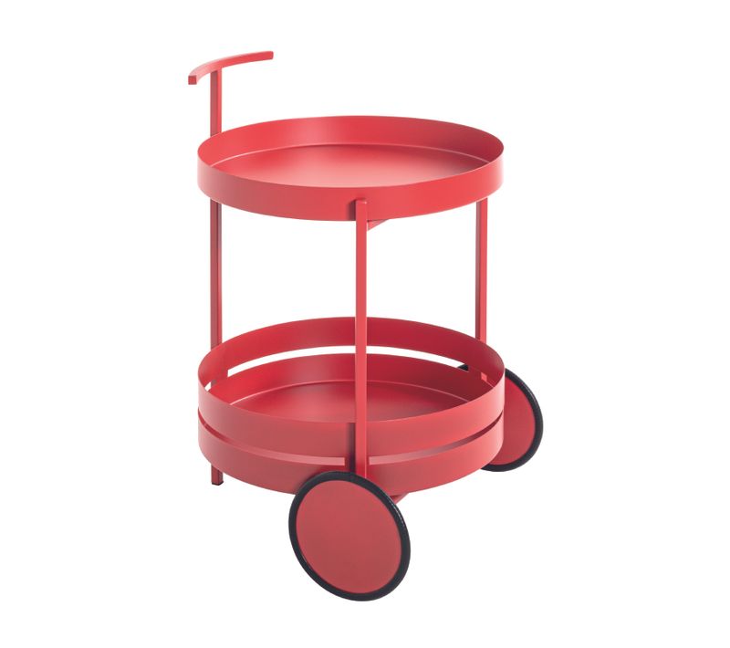Chariot De Cuisine, Desserte En Métal Coloris Rouge - Diamètre 42 X Hauteur 62 Cm