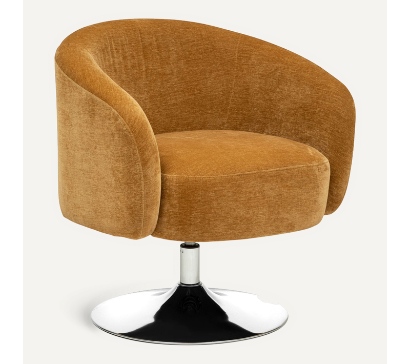 Fauteuil De Salon En Velours Coloris Ocre - Longueur 65 X Profondeur 66 X Hauteur 73  Cm