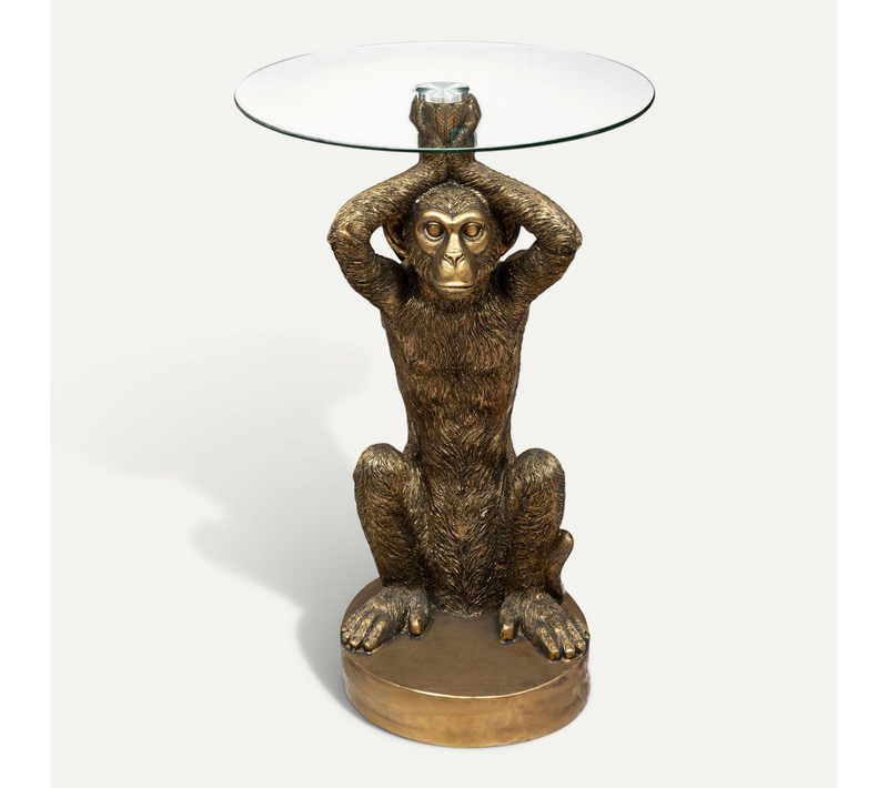 Table à Café Ronde En Verre Et Résine Coloris Or - Diamètre 40 X Hauteur 52 Cm
