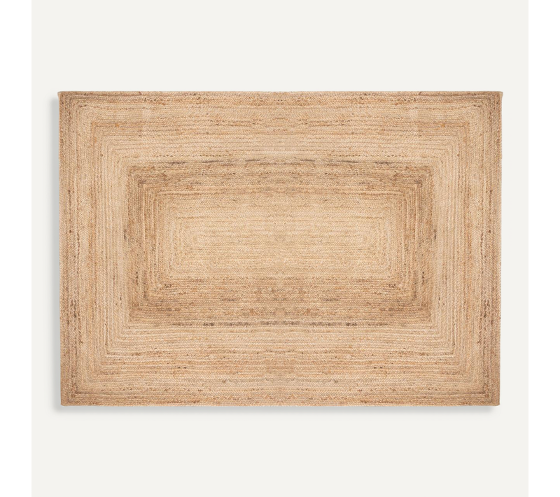 Tapis Rectangulaire, Moquette Carpette En Jute Tressé Coloris Naturel - L. 230 X P. 160 X H. 0.5 Cm