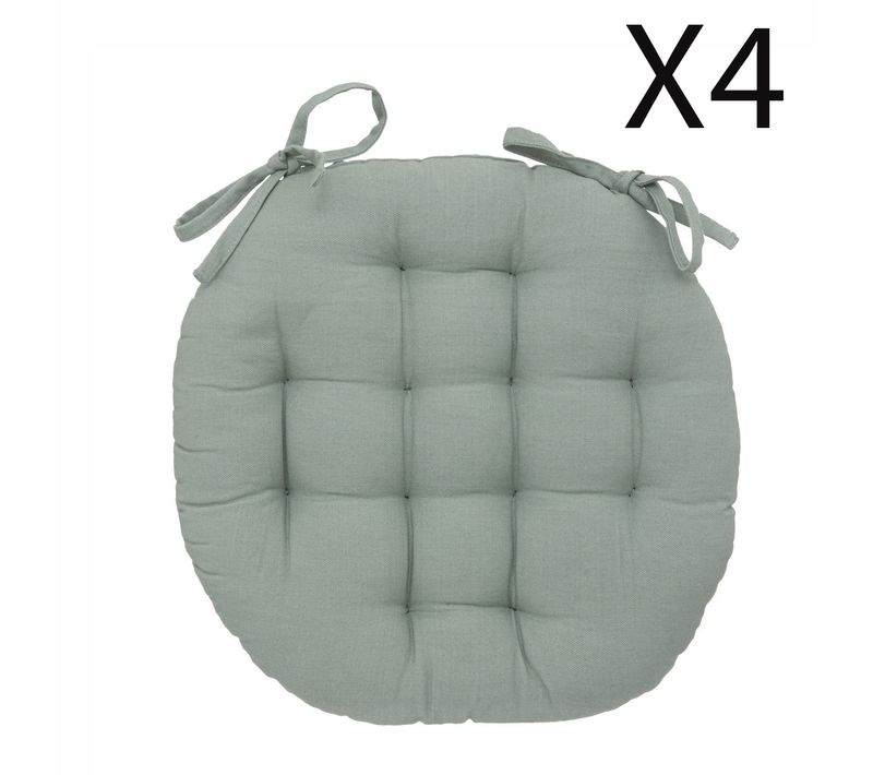 Lot De 4 Coussins De Chaise Rond, Coussins D'assise En Coton Coloris Vert Céladon