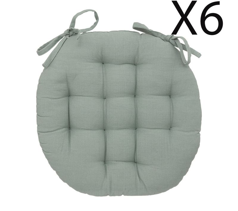Lot De 6 Coussins De Chaise Rond, Coussins D'assise En Coton Coloris Vert Céladon